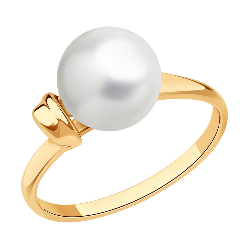 Кольцо из золочёного серебра с жемчугом | SOKOLOV