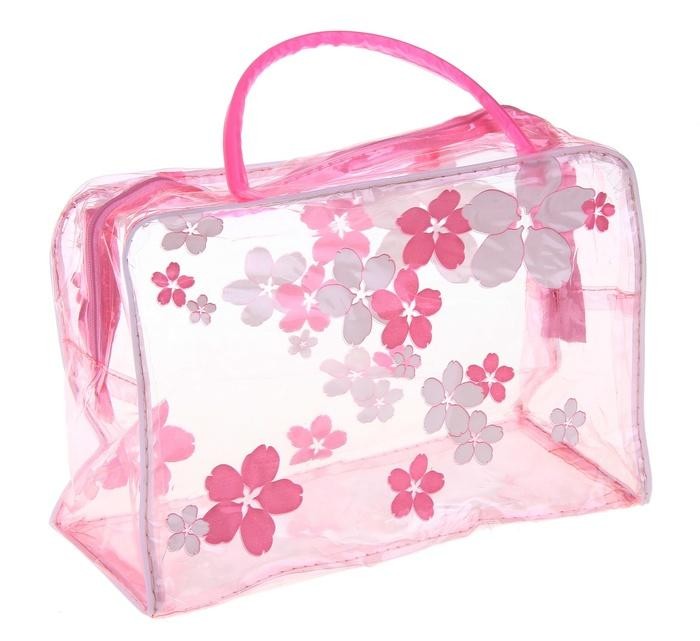 Косметичка-сумочка банная «Цветочки», розовая