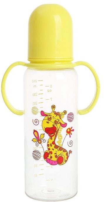 Бутылочка для кормления с ручками «Жирафик» (250 мл) с силиконовой соской, цвет: желтый | Крошка Я