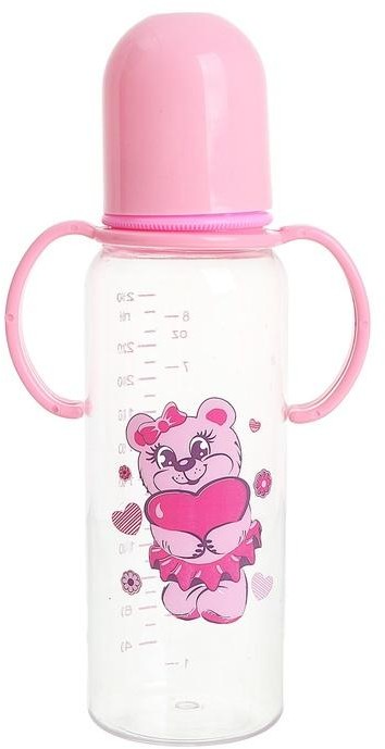 Бутылочка для кормления с ручками «Мишутка» (250 мл) с силиконовой соской, цвет: розовый | Крошка Я