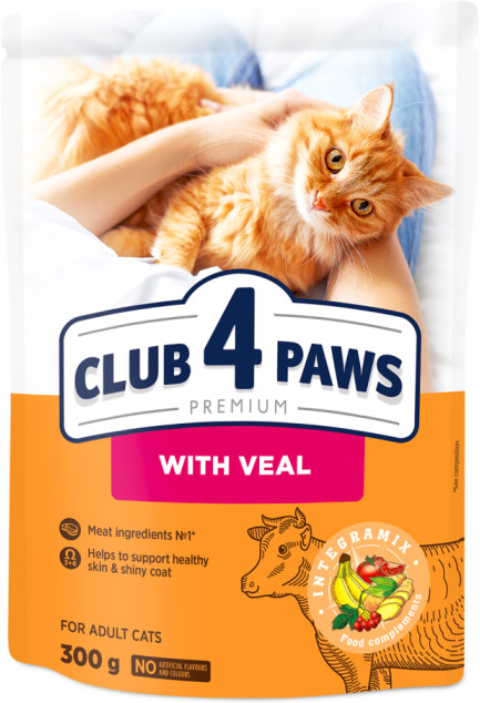 Сухой корм для взрослых кошек с телятиной | Club 4 Paws