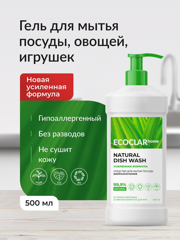 Средство для мытья посуды биоразлагаемое с антибактериальным эффектом | ECOCLARhome | ECOCLAR