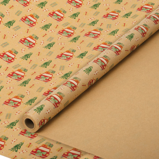 Бумага упаковочная крафт «XMAS Car»