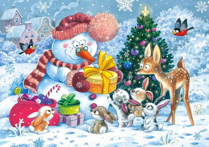 Пазл «Снеговик и зайчата» | Step Puzzle