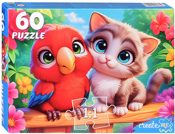 Пазл «Котёнок и попугай» | Рыжий кот