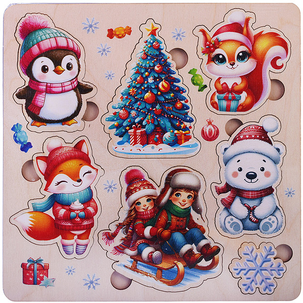 Пазл-вкладыш «Дети на санках»