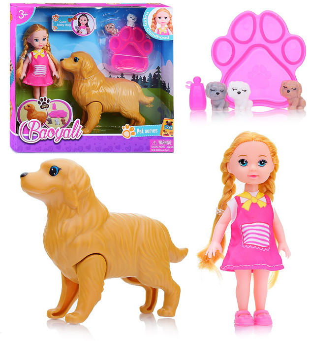 Кукла с собакой и щенками