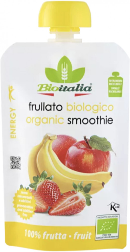 Пюре органическое из яблок, клубники и банана | Bioitalia