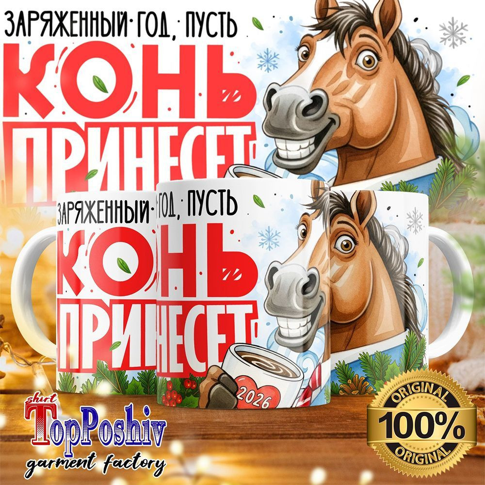 Кружка с принтом «Заряженный год, пусть конь принесет» | TopPoshiv