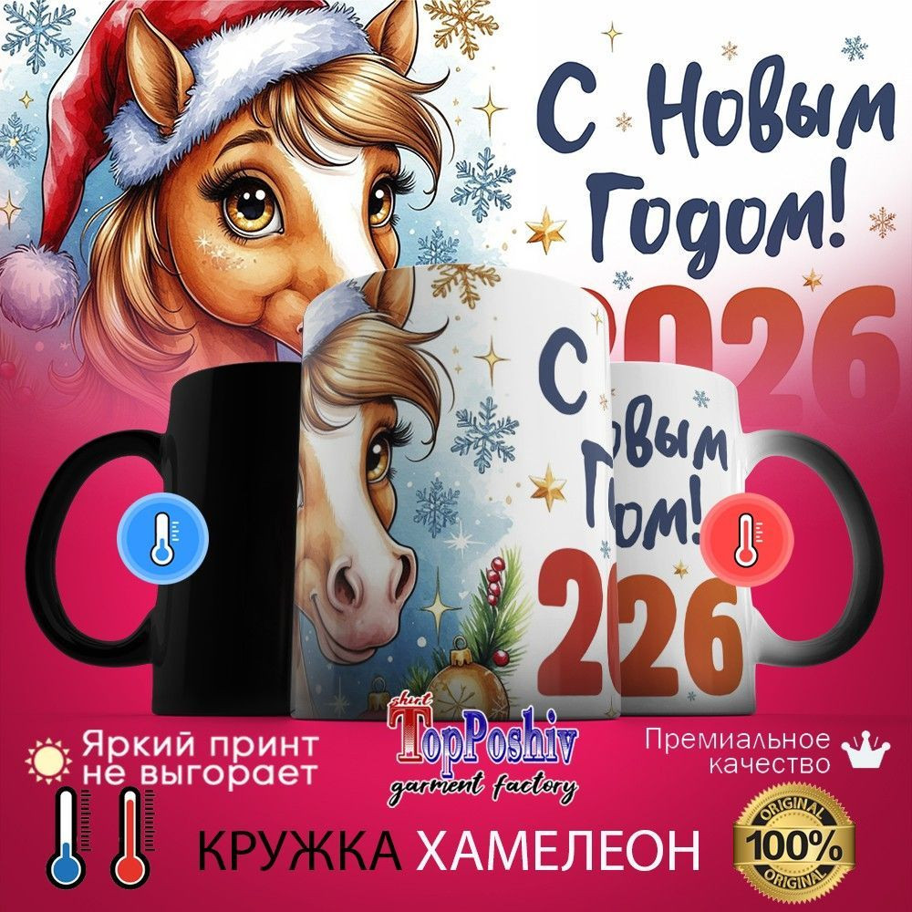 Кружка-хамелеон с принтом «С Новым годом 2026» | TopPoshiv