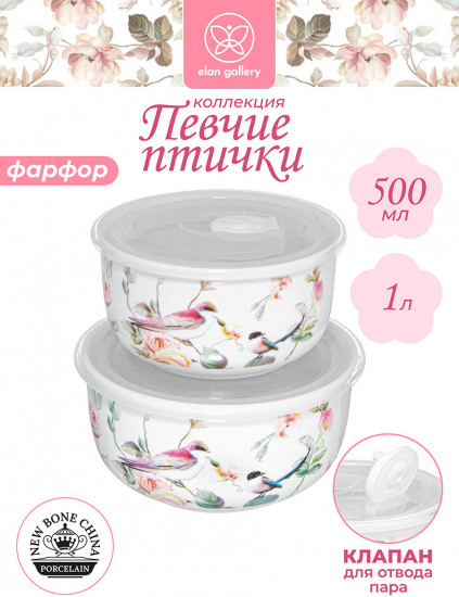 Набор салатников с крышками «Певчие птички»