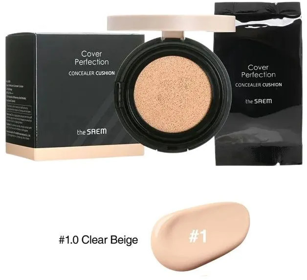 Консилер-кушон для лица с запаской «Cover Perfection» SPF50/PA++++, оттенок 1.0 Clear Beige | The Saem