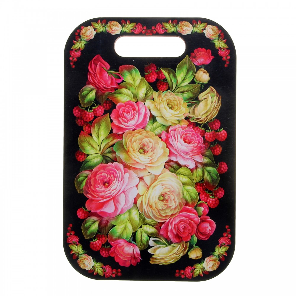 Доска разделочная прямоугольная "Пионы и малина" | Сувенирный дом «Панда»