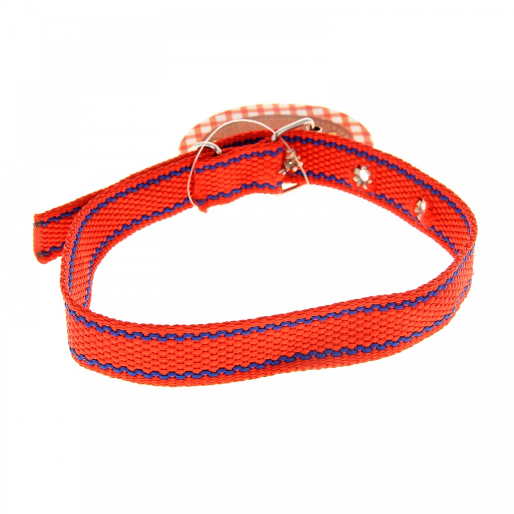 Ошейник из нейлона (48 х 2 см), красный с синей прострочкой