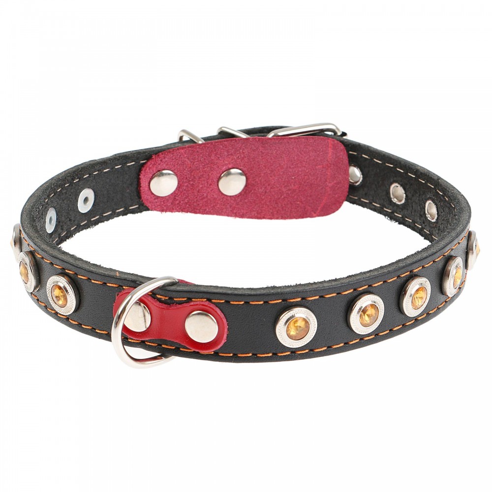 Ошейник однослойный украшенный (ширина 2 см) с выносным кольцом, цвета в ассортименте
