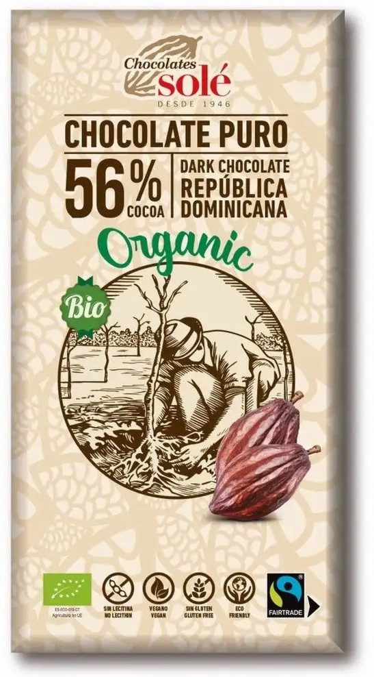 Шоколад органический без сахара темный 56% | Chocolates Sole