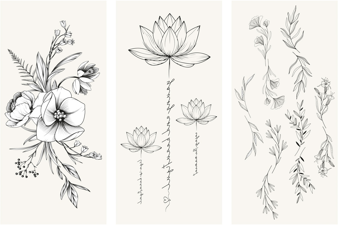 Набор наклеек-татуировок «Flowers» | Meshu