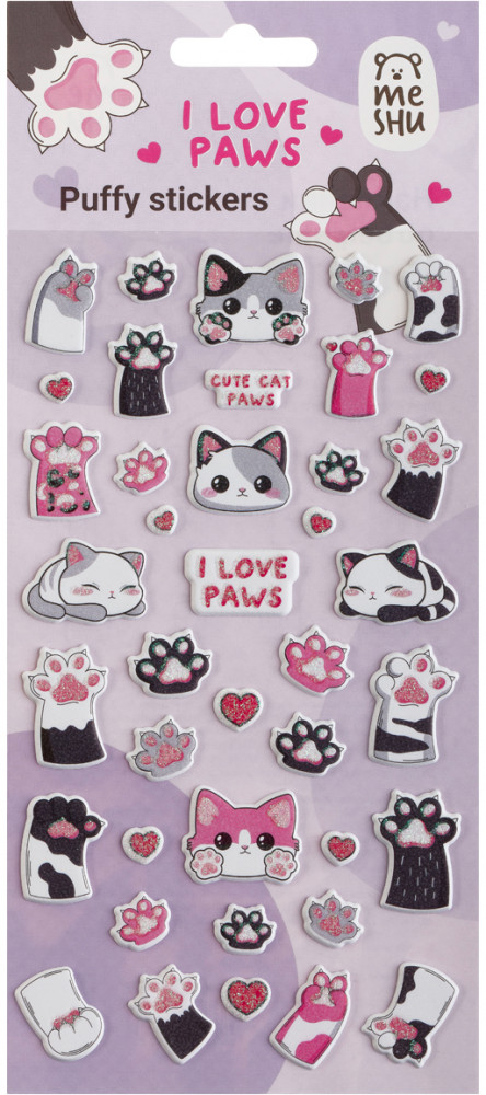 Наклейки объемные с блестками | Love paw | Meshu