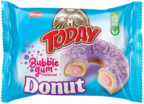 Донат-кекс бисквитный в глазури с начинкой со вкусом жевательной резинки «Bubble gum Donut»