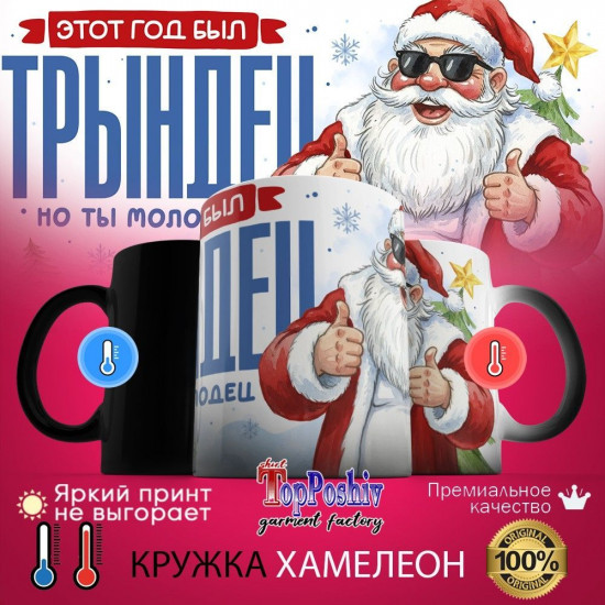 Кружка хамелеон с принтом «Этот год был трындец, но ты молодец»