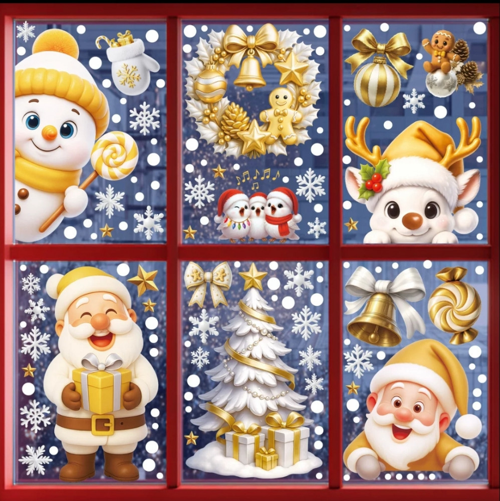 Набор наклеек на окна новогодних