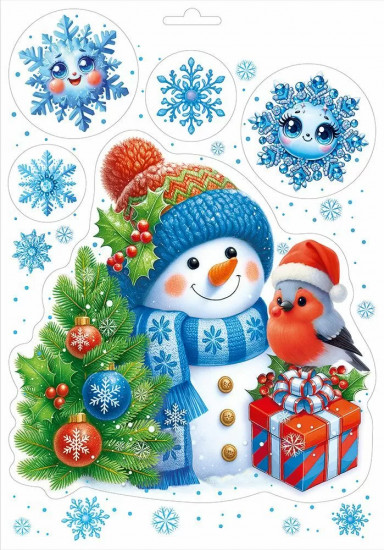 Наклейки «Снеговик и снегирь»
