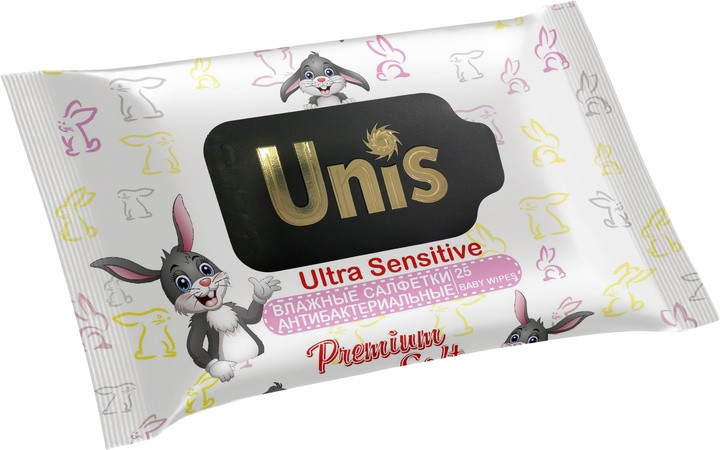Салфетки влажные детские антибактериальные без запаха | Unis
