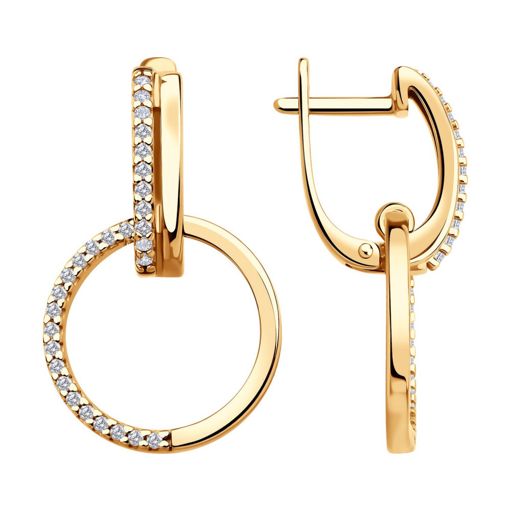 Серьги из золочёного серебра с фианитами | SOKOLOV