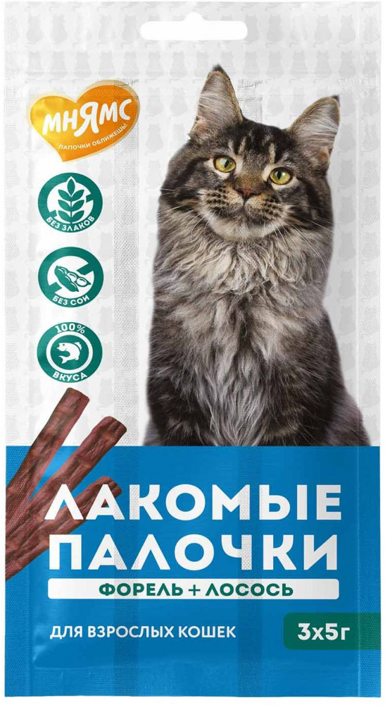 Лакомые палочки для кошек с форелью и лососем | Мнямс