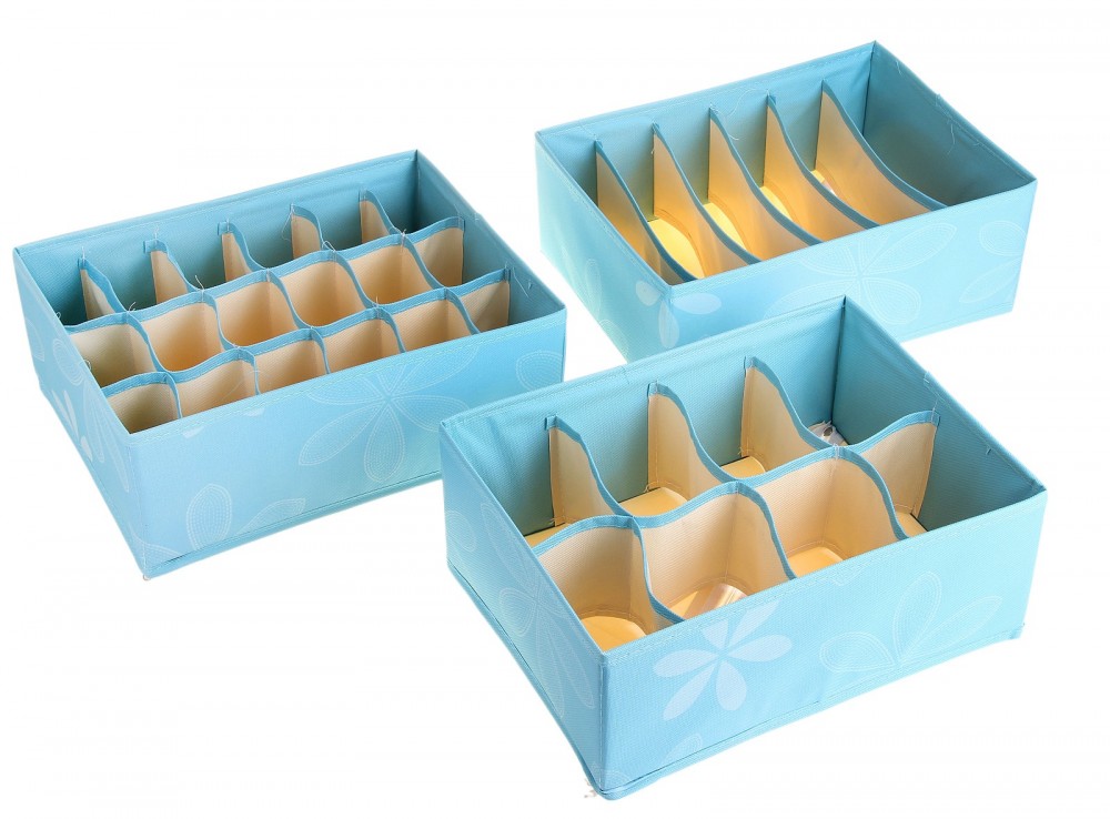 Органайзер для мелких вещей «Цветы» 3 предмета, голубой