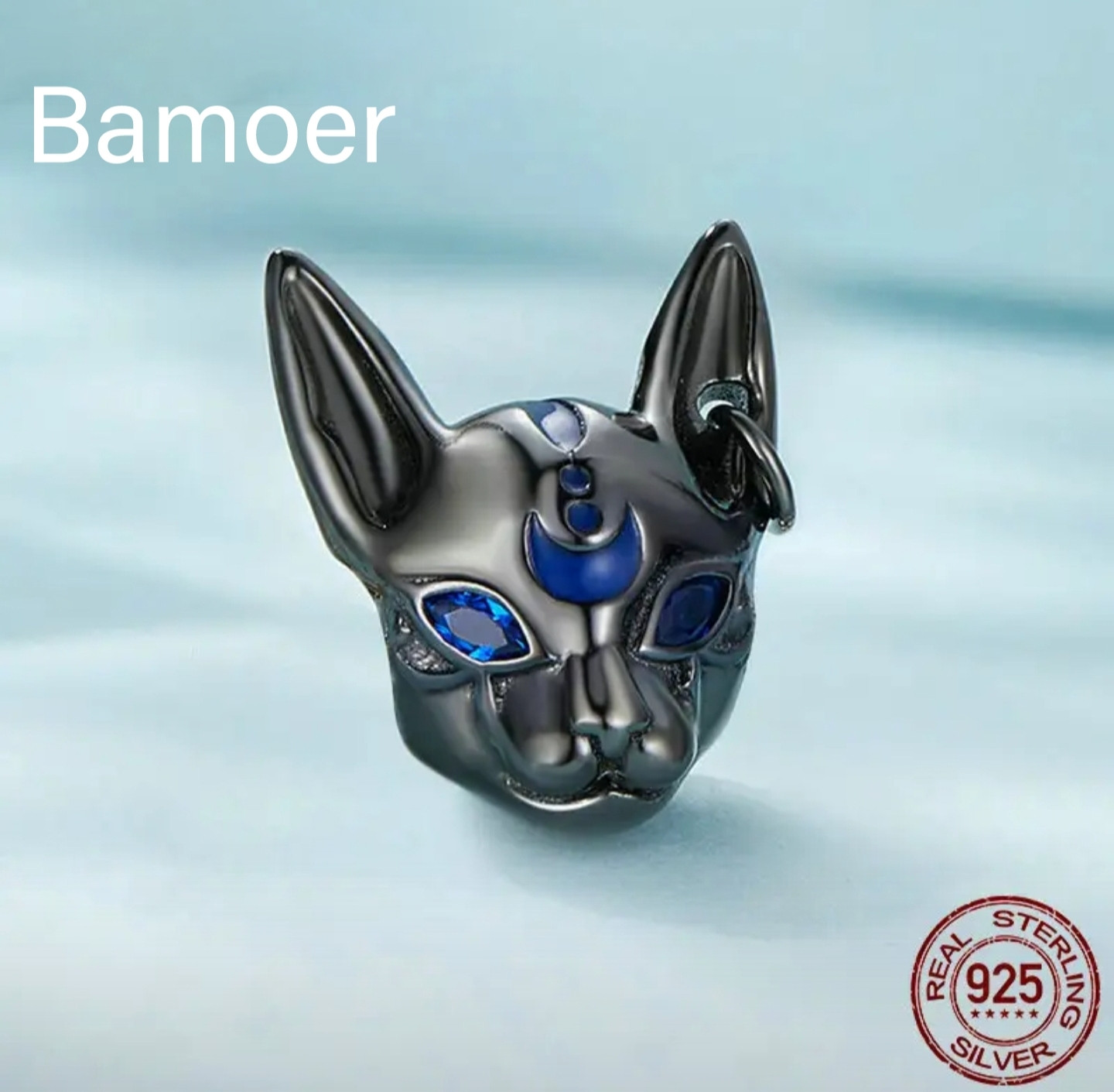 Шарм из серебра «Черный кот» | Bamoer
