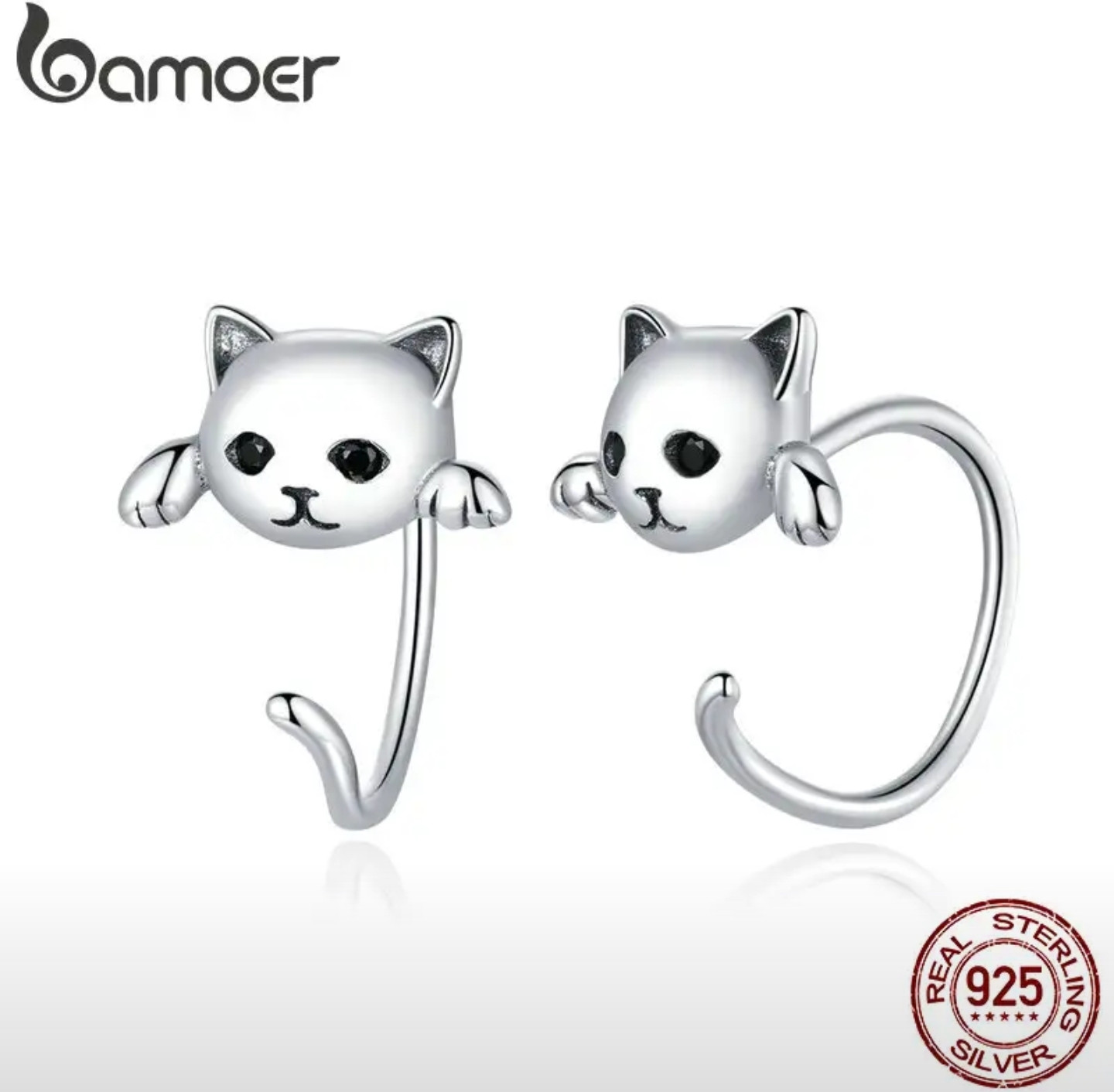 Серьги из серебра «Silver cat» | Bamoer