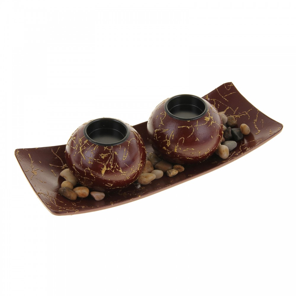 Два подсвечника с декором «Фантазия» на подставке, кофе с золотом