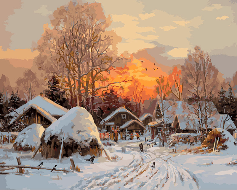 Картина по номерам «Деревня» | Зима | Белоснежка