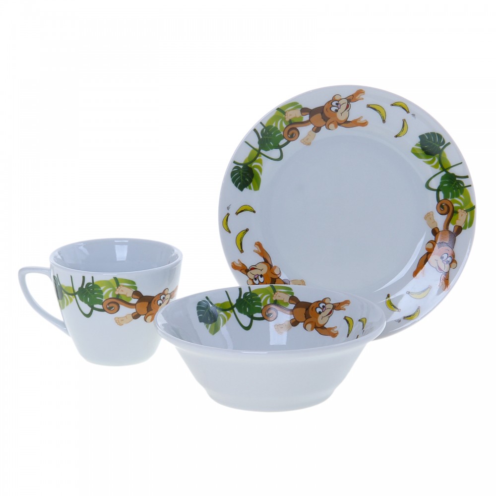 Комплект посуды «Обезъянки», 3 предмета | Кубаньфарфор