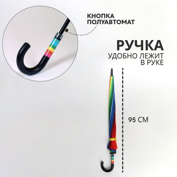 Зонт-трость полуавтоматический «Радуга» | Queen Fair