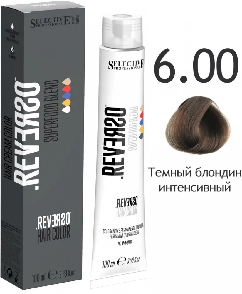 Крем-краска для волос «Reverso Hair Color», оттенок 6.00 Темный блондин интенсивный | Selective Professional