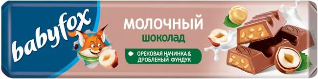 Молочный шоколад с ореховой начинкой и дробленым фундуком | BabyFox