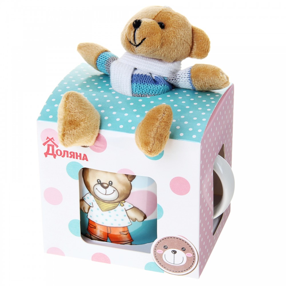 Кружка детская «Мишка. Горох» с игрушкой, 280 мл | Доляна