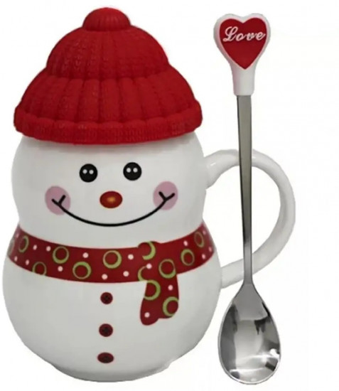 Кружка с крышкой и ложкой «Снеговик»