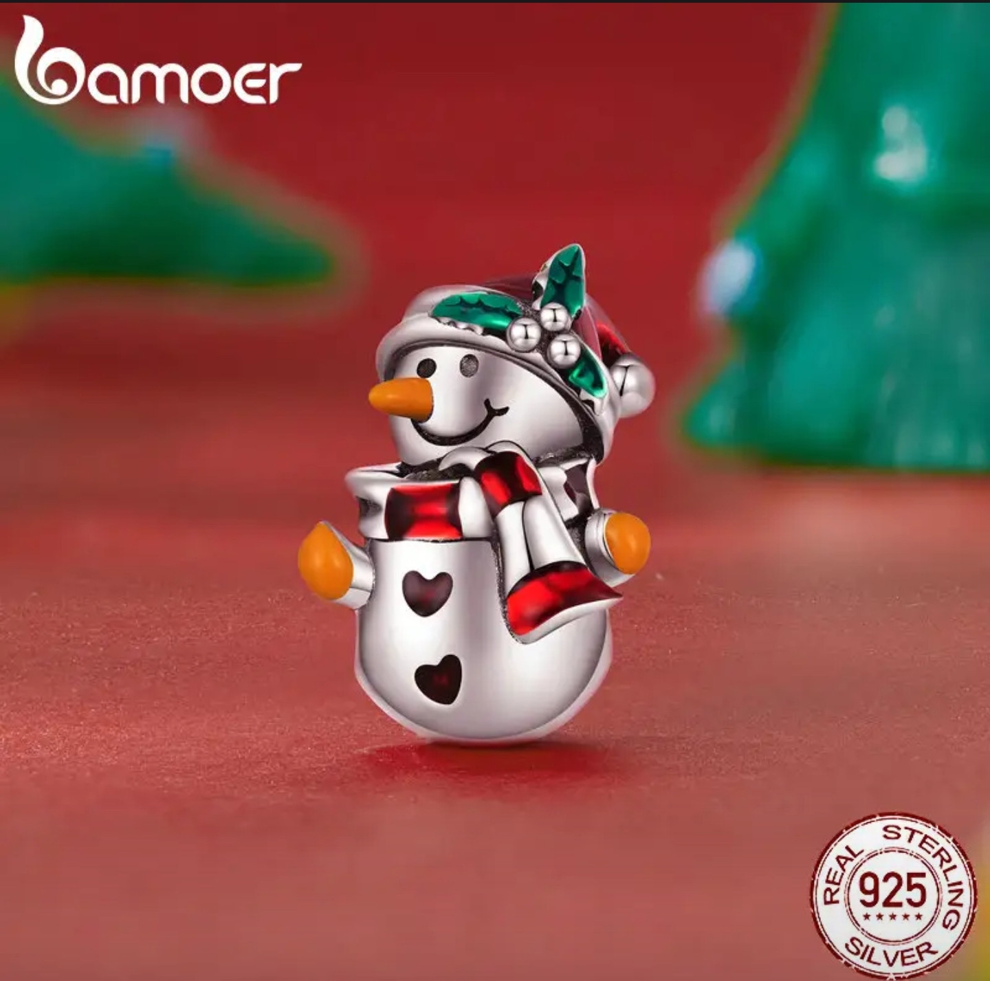 Шарм из серебра с эмалью «Добрый Снеговик» | Bamoer