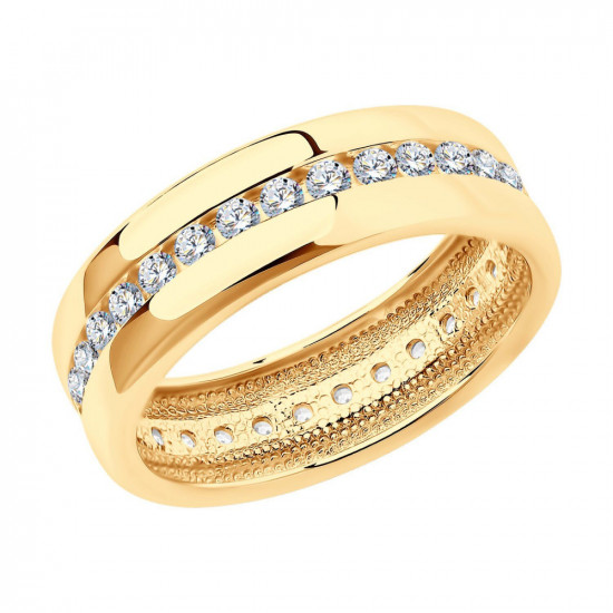 Кольцо обручальное из золочёного серебра с фианитами