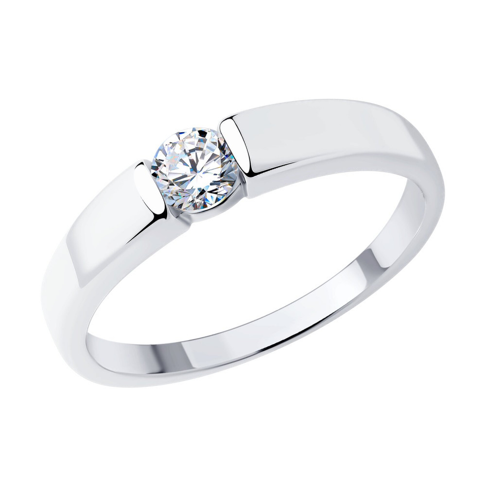 Кольцо помолвочное из серебра с фианитом | SOKOLOV