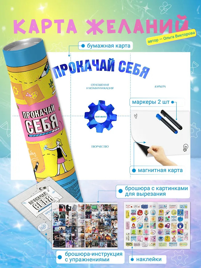 Карта желаний «Прокачай себя. Карта твоих побед» | Без паники! Психологические карты в тубусе