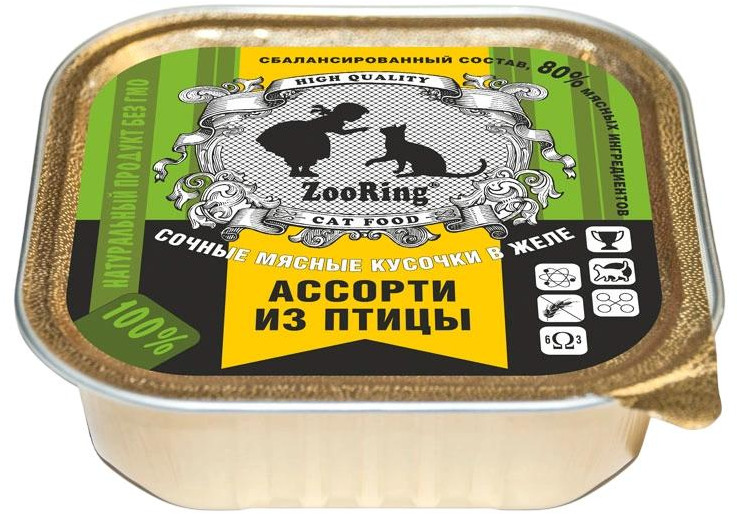 Корм влажный для взрослых кошек «Ассорти из птицы» | ZooRing