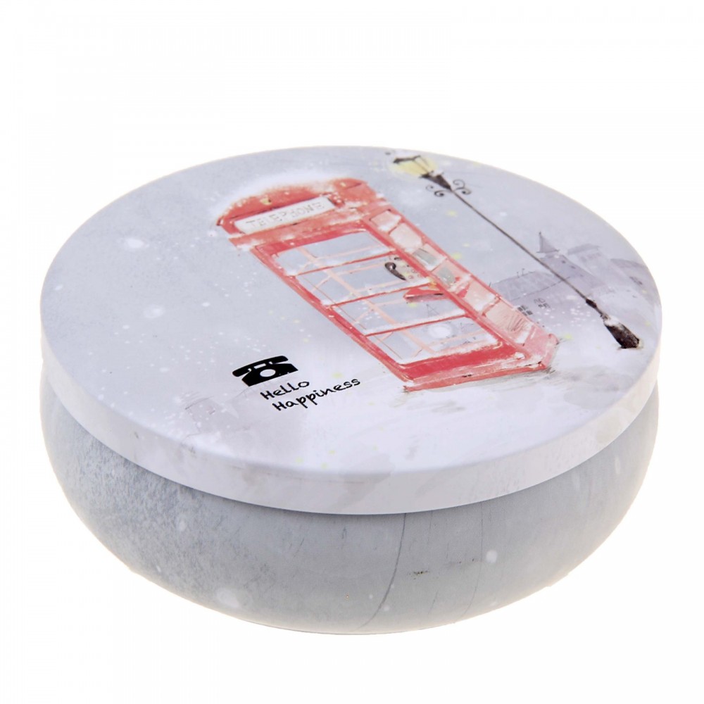 Шкатулка металл круг «Телефонная будка, фонарь, снег» 4 х 11 х 11 см