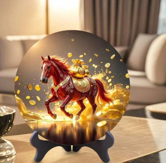 Декоративная панель с подставкой «Красная Огненная Лошадь с богатством»