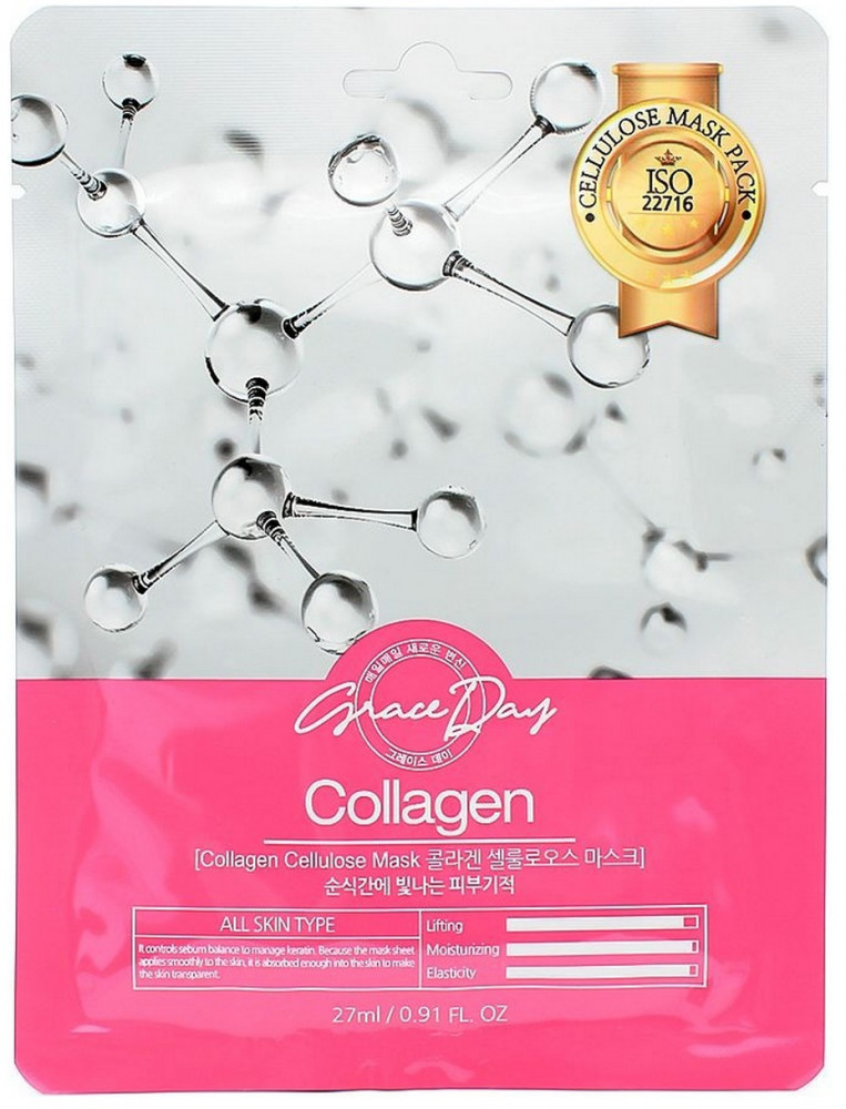 Маска для лица тканевая с коллагеном «Collagen Cellulose Mask Sheet» | Grace Day