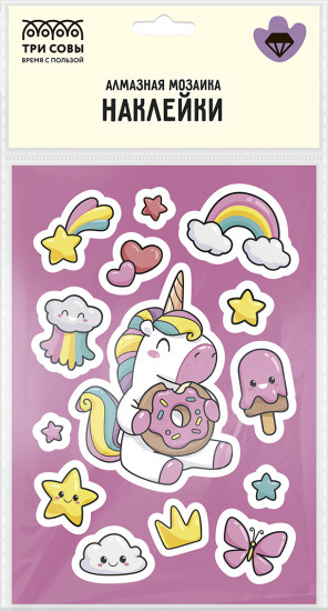 Набор для создания наклеек из алмазной мозаики «Единорог и пончик»