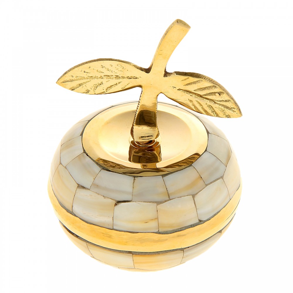 Шкатулка латунная «Яблоко» с перламутровыми вставками